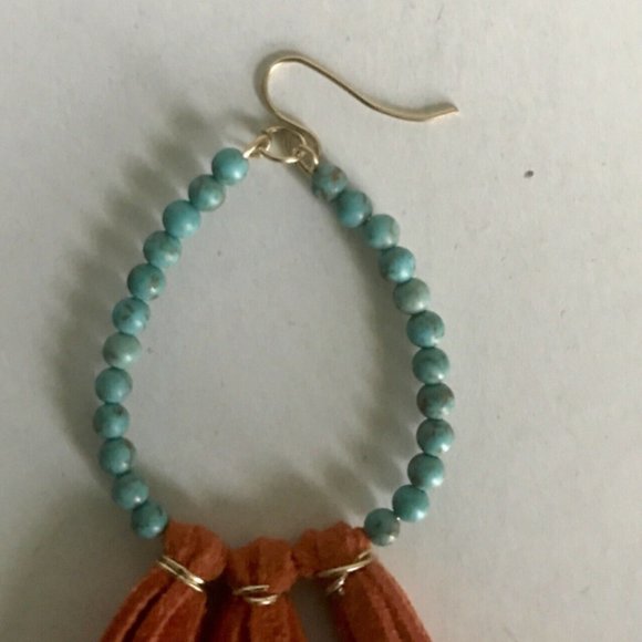 Killamerch Handmade Stone Drop Leather Earrings - Picture 3 of 6